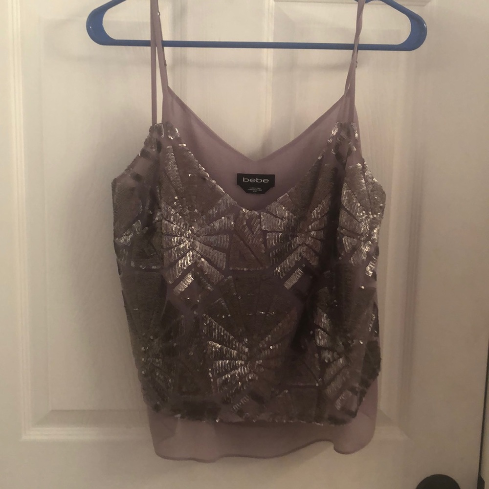 bebe pink purple Sequin Embellished Spaghetti Strap Camisole